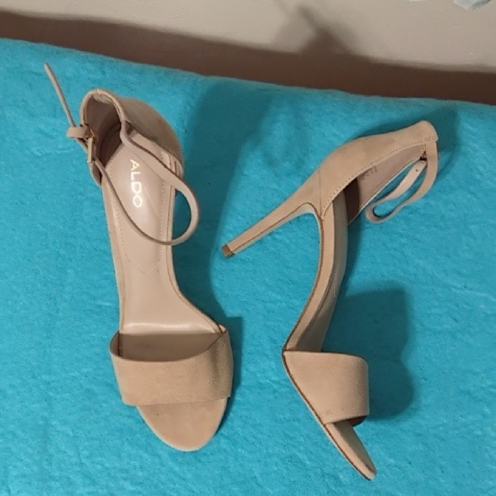 Aldo Beige Open-Toe Ankle-Strap Stiletto Heels